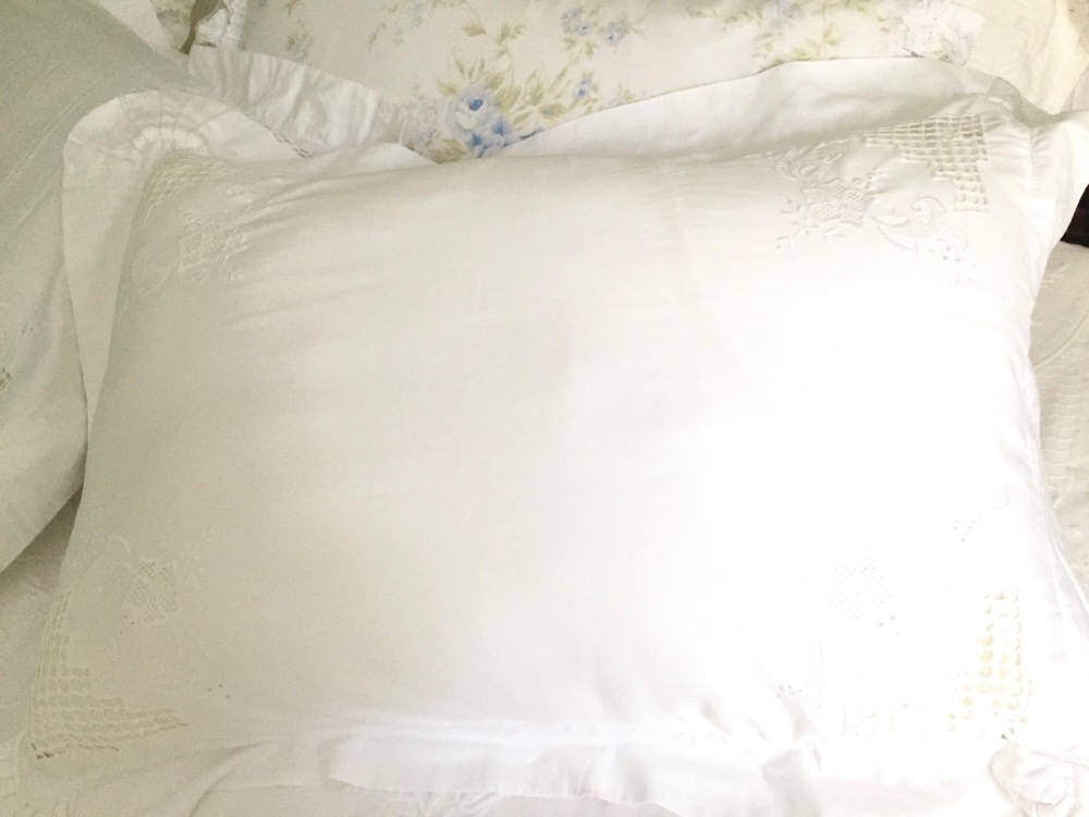 White Ruffled Pillow Shams Pair Embroidered Cutwork