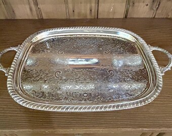 Silver Plate Tray, Vintage Footed Butler's Tray, Leonard Silver Plate Waiter's Serving Tray, Beautiful Chased Design, Wedding Bridal Gift