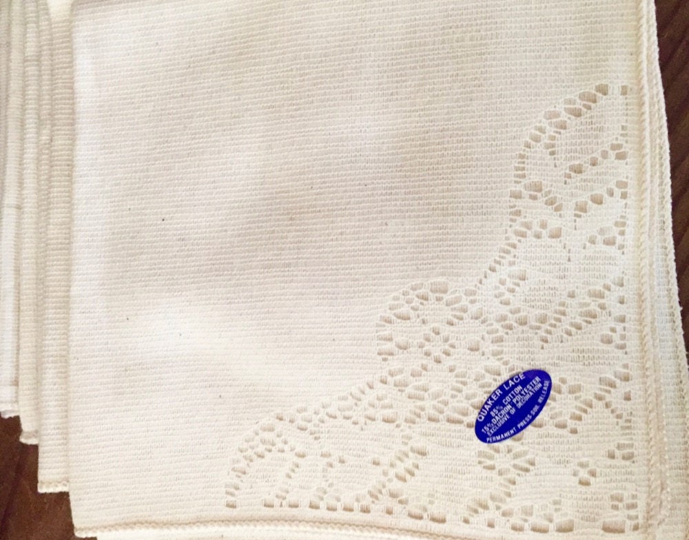 Set of 10 Quaker Lace Napkins, Large Ecru Quaker Lace Napkins, 16 Inch, French Country, Cottage