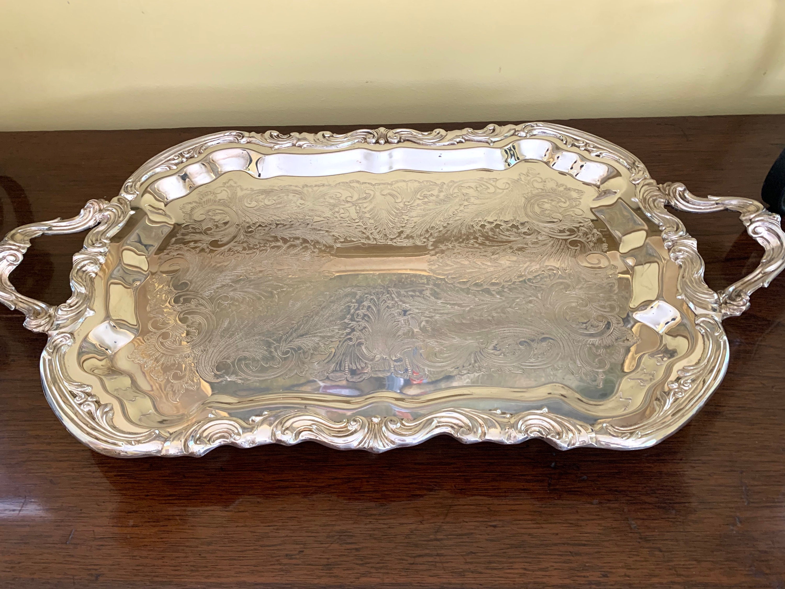 Silver Butlers Tray, Vintage Footed Silver Plate Serving Tray, Large Chased  Silver Barware Tray, Wedding Bridal Gift