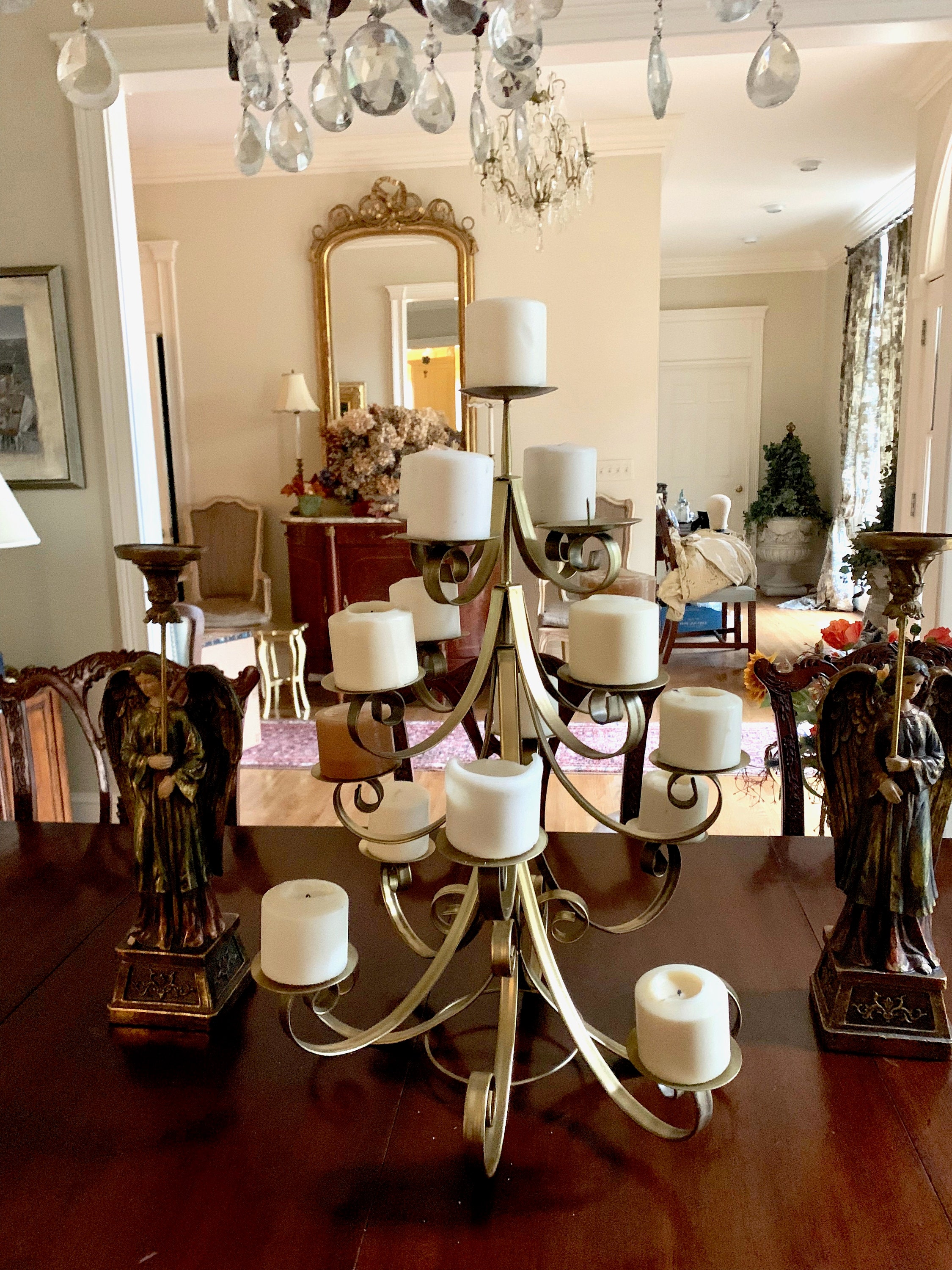 Christmas Tree Candle Stand, Gold Metal Pillar Candlestick Holder Table