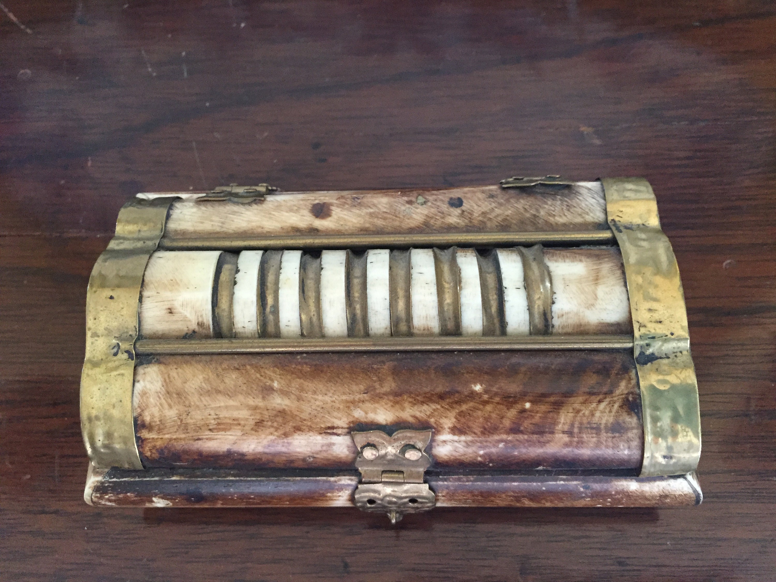 Vintage Wood Brass Box Small Trinket Box Decorative Gift Box