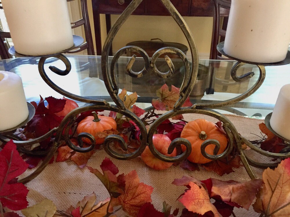 Wrought Iron Pillar Candelabra, 5 Pillar Candlestick, Rustic Black Gold