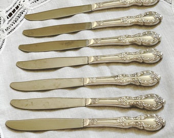 Silver Plate Knives, Eight Grand Elegance Silver Plate Dinner Knives, Mix Match Flatware, Replacement Flatware