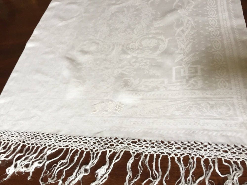 French Linen Damask Hand Towel, Monogrammed Guest Hand Towel, White