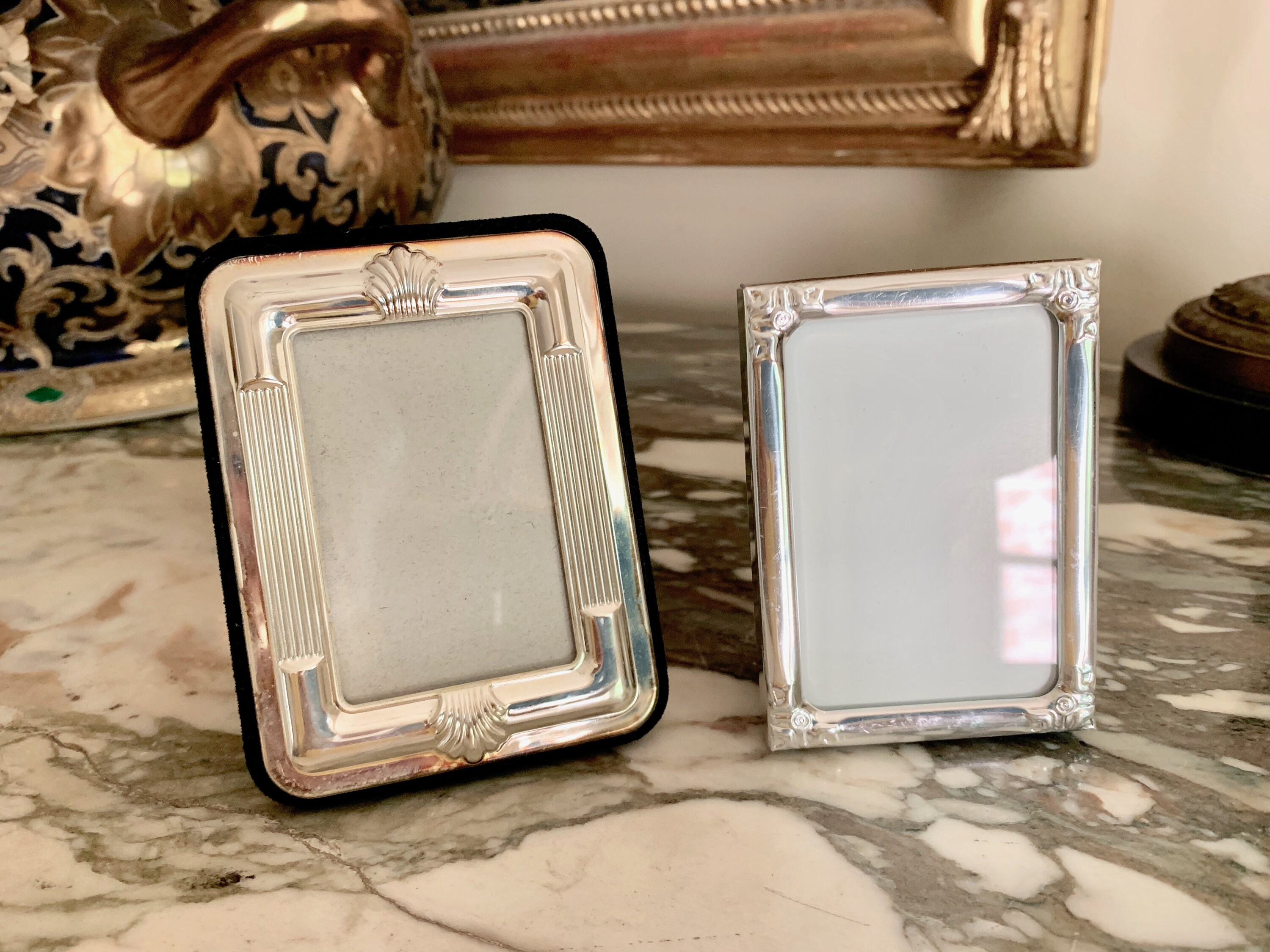 Mini Silver Photo Frames, Two Small Vintage Silver Picture Frames