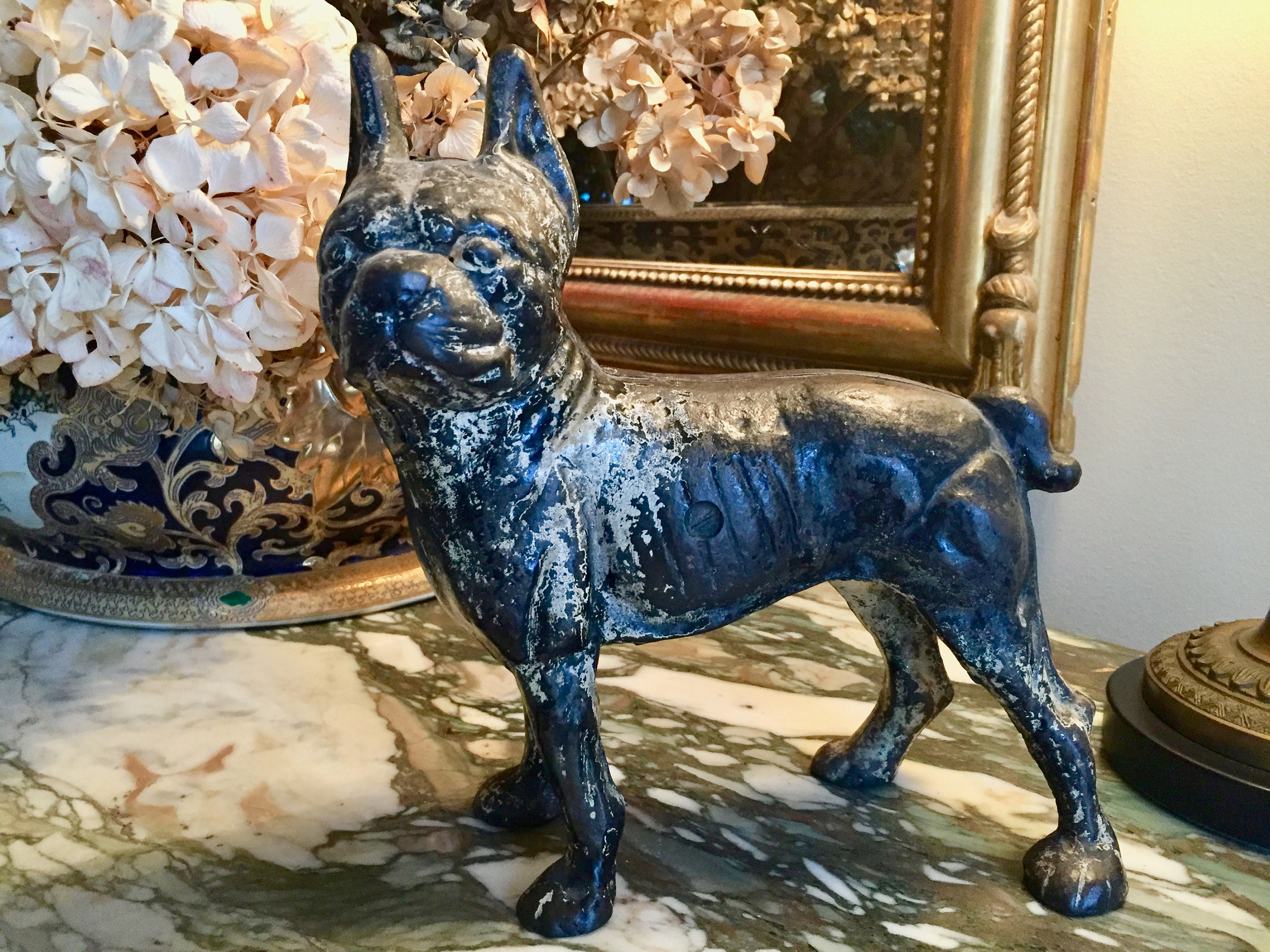 Antique Boston Terrier Door Stop, Cast Iron Boston Terrier Statue