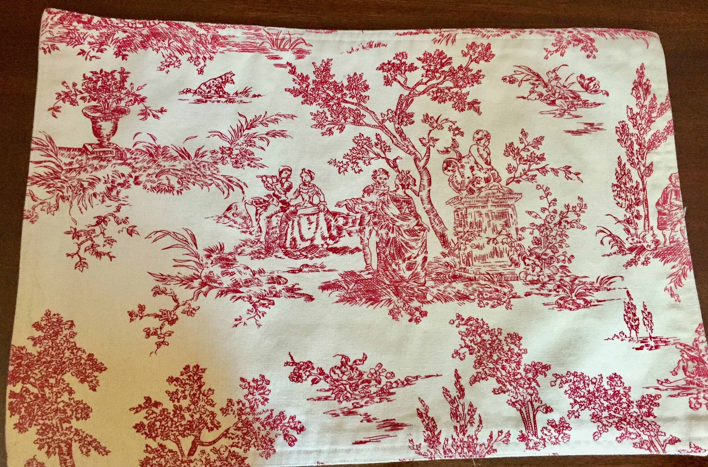 Set 4 Red White Reversible Blue White Toile Placemats, French Country