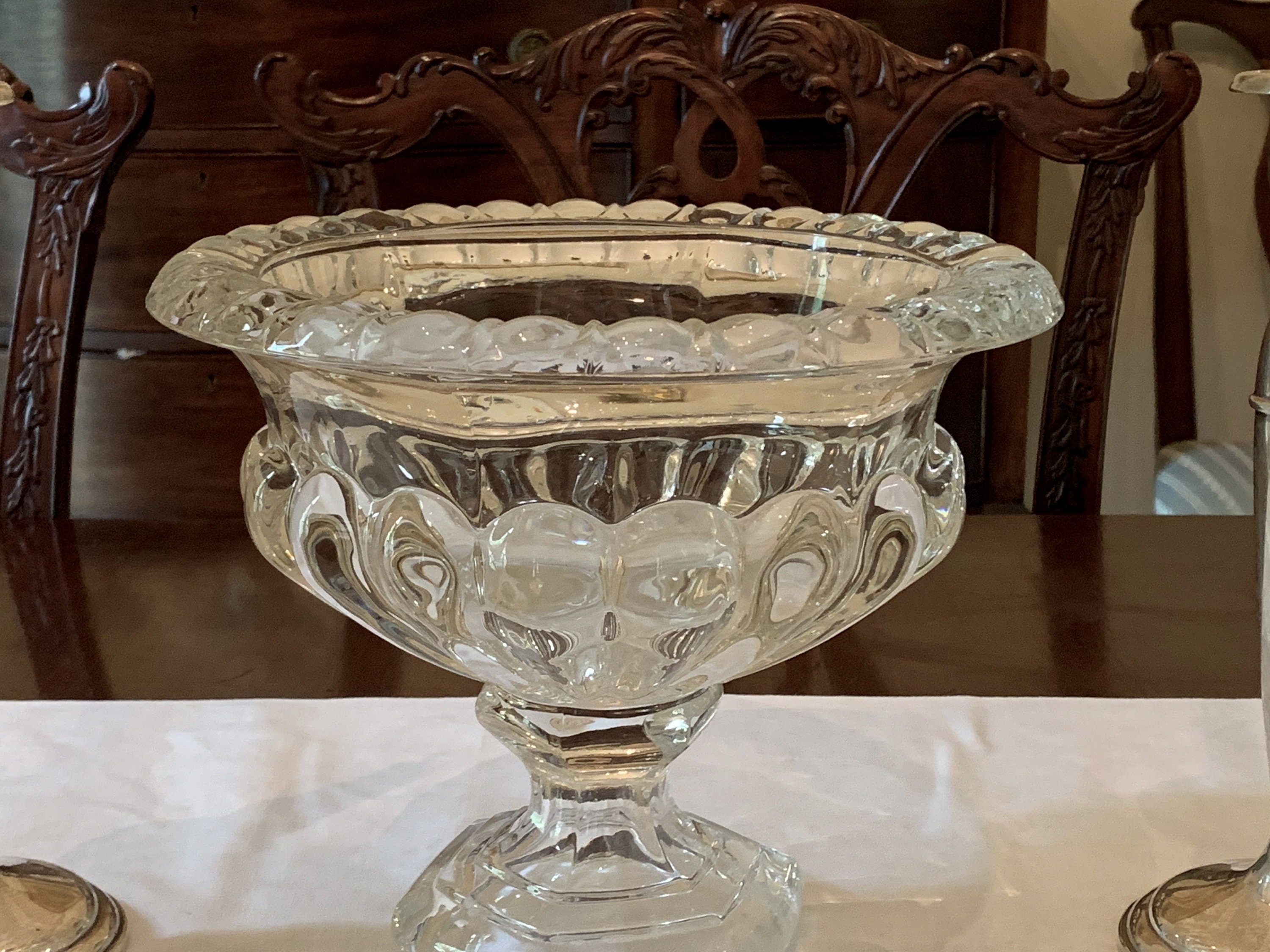 Footed Glass Compote, Large 10 Inch Heavy Clear Glass Vintage Compote