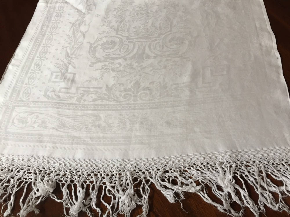 French Linen Damask Hand Towel, Monogrammed Guest Hand Towel, White