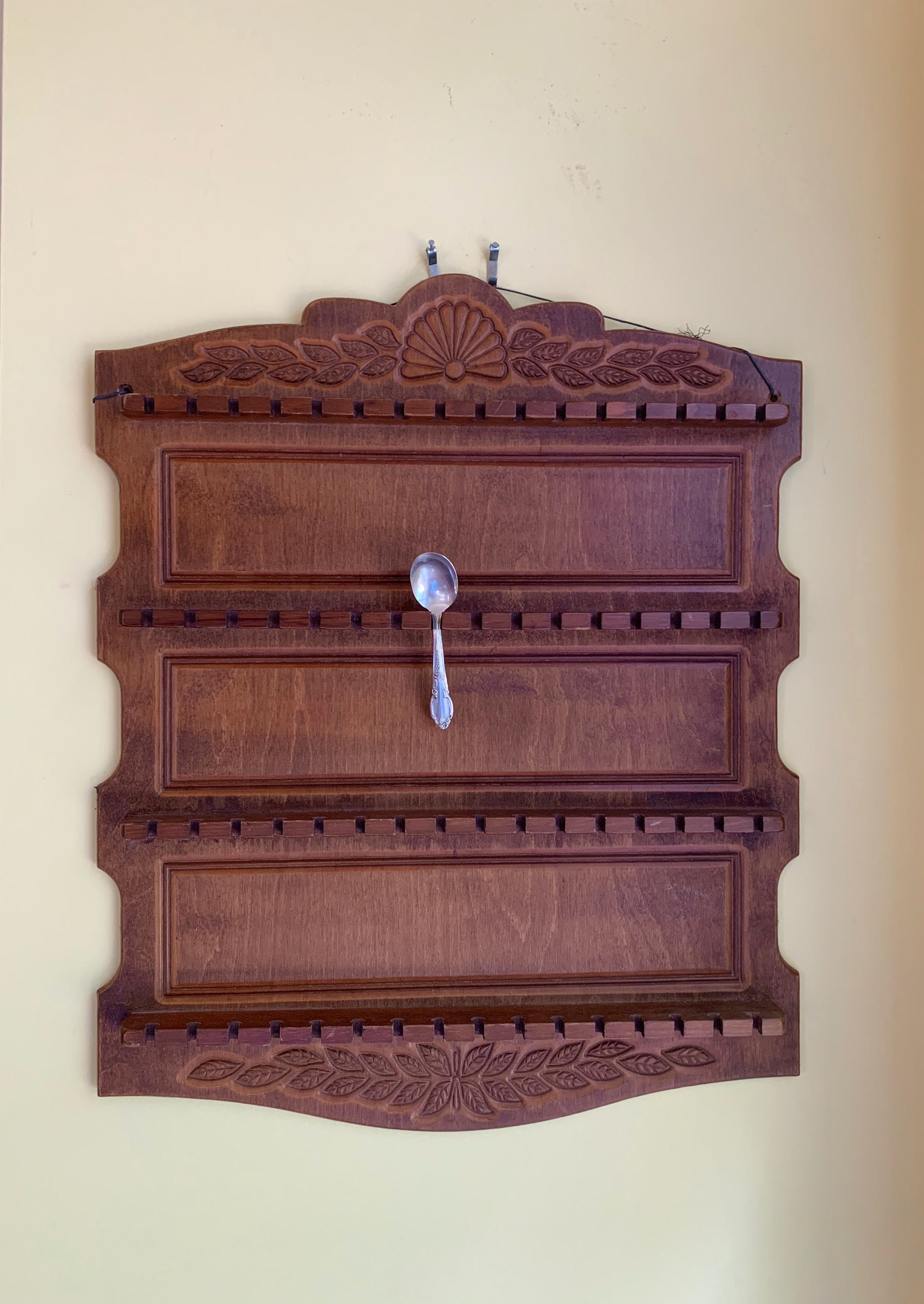 Wooden Spoon Display Rack, Vintage Decorative Spoon Collection Holder