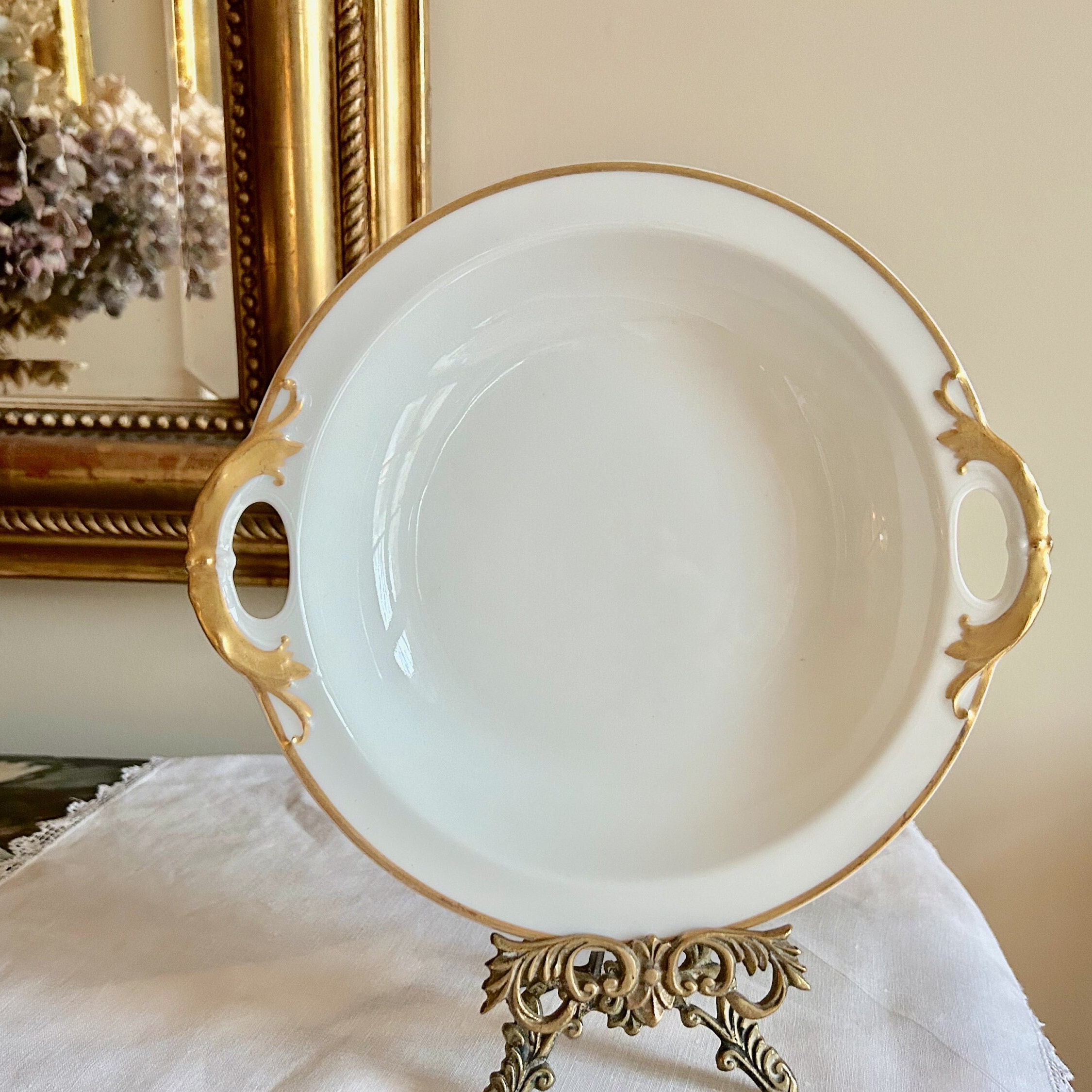 Haviland Limoges Bowl, Antique White Limoges Bowl with Gold Trim and