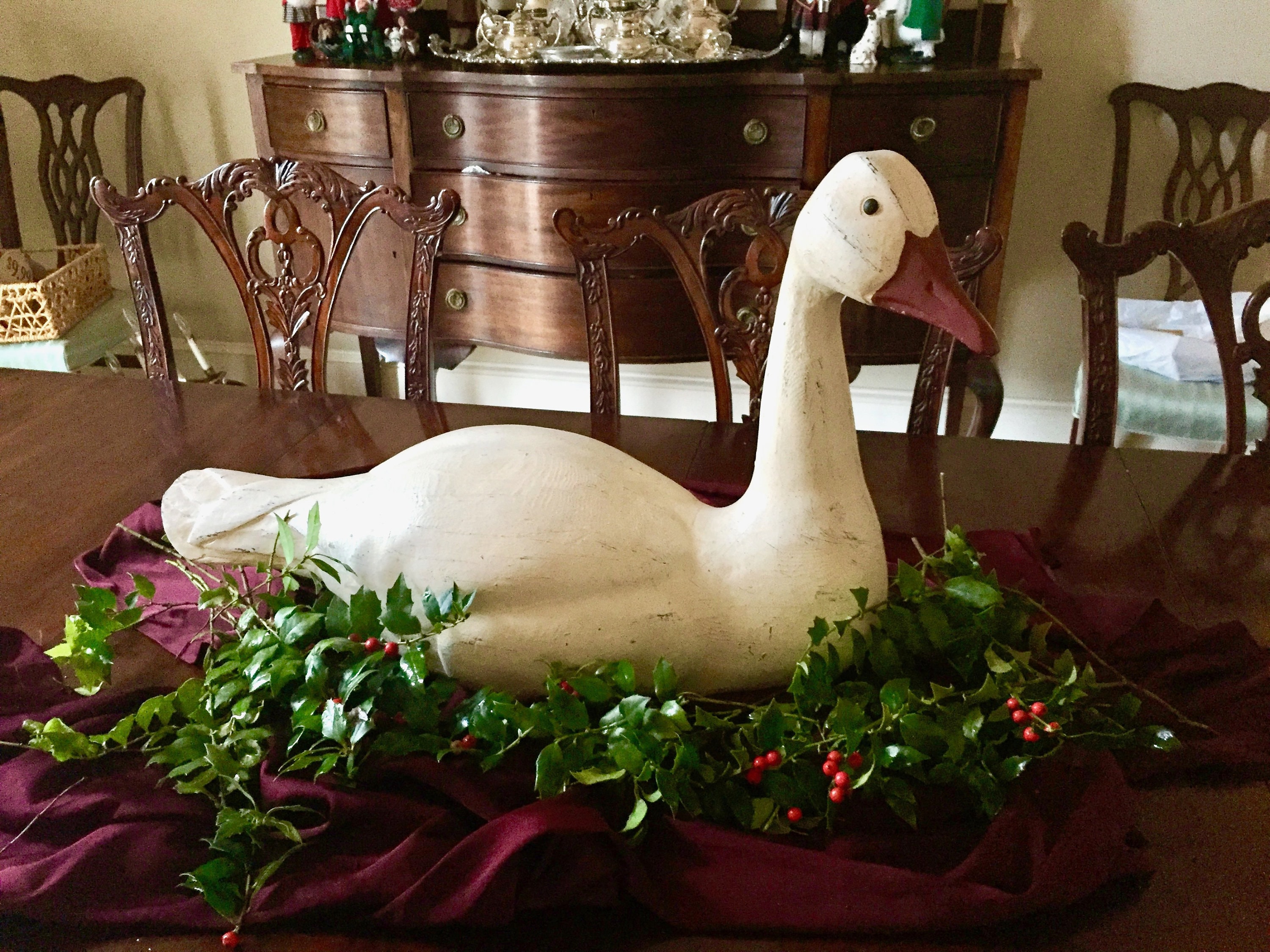Swan Decoy, Large Vintage Swan Statue, Farmhouse Christmas Swan Decor