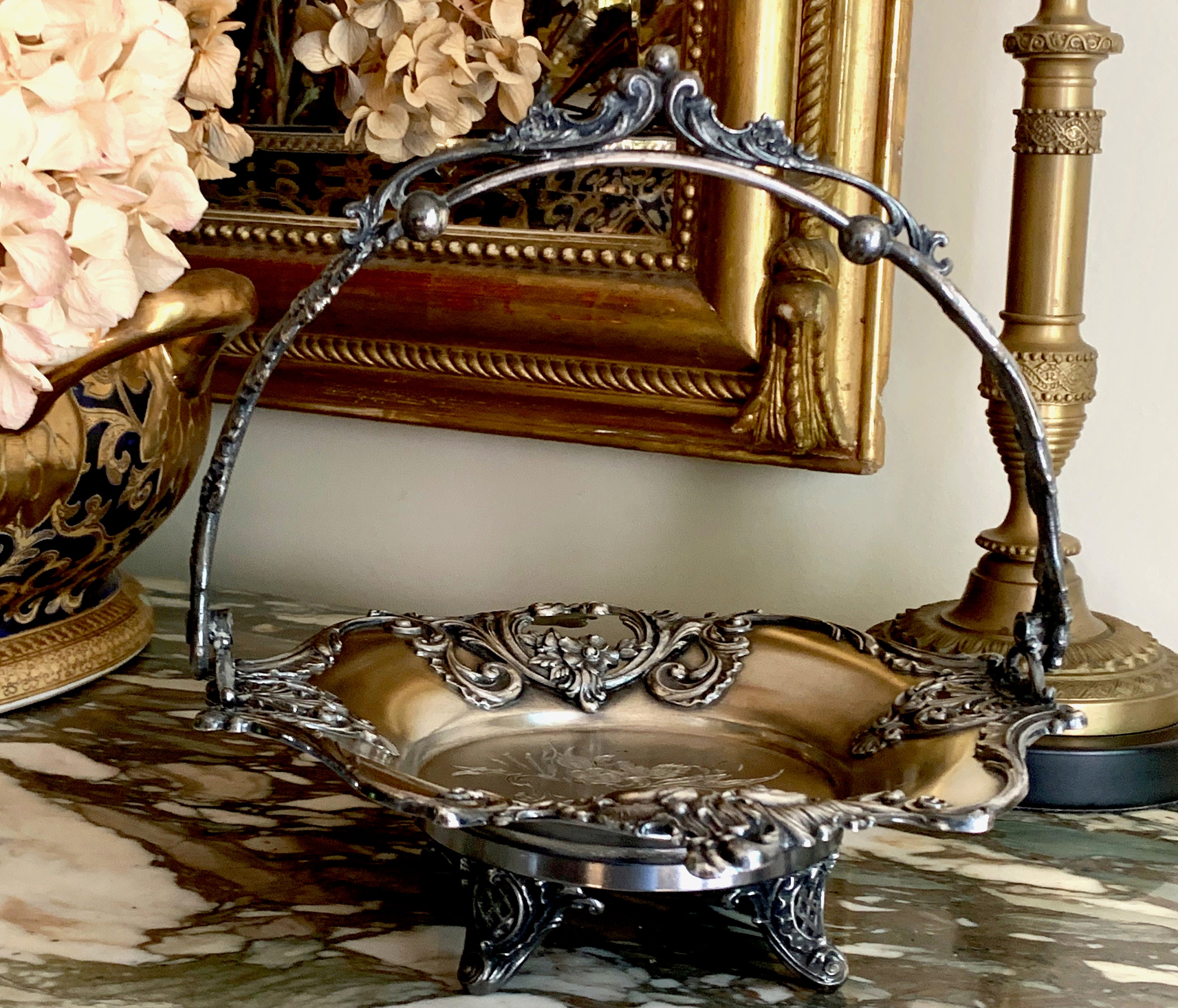 Antique Silver Bridal Basket, Middletown Plate Co. Renaissance Revival