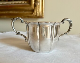Silver Plate Sugar Bowl, Vintage Wm. Rogers Silver Plate Open Sugar Bowl with Handles, Fluted Sugar Bowl, Decorative Silver Container