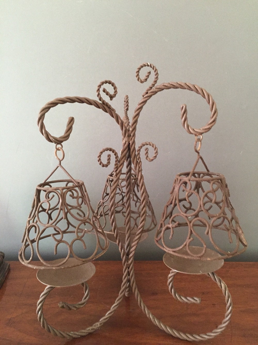 Iron Three Light Candle Stand, Vintage Iron Candle Holder, Outdoor Iron