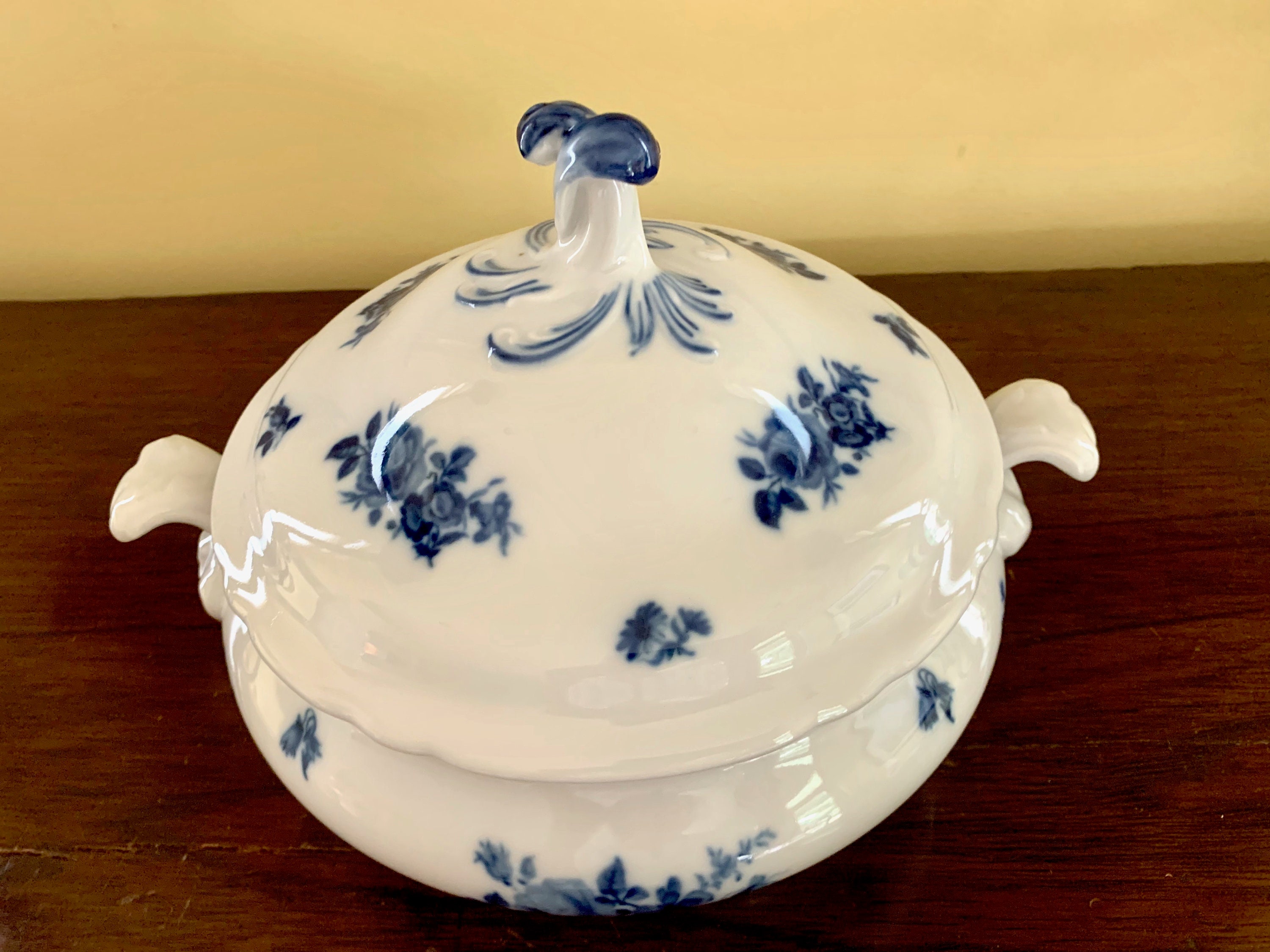 Blue White Porcelain Tureen, Vintage Bavarian Covered Vegetable Soup