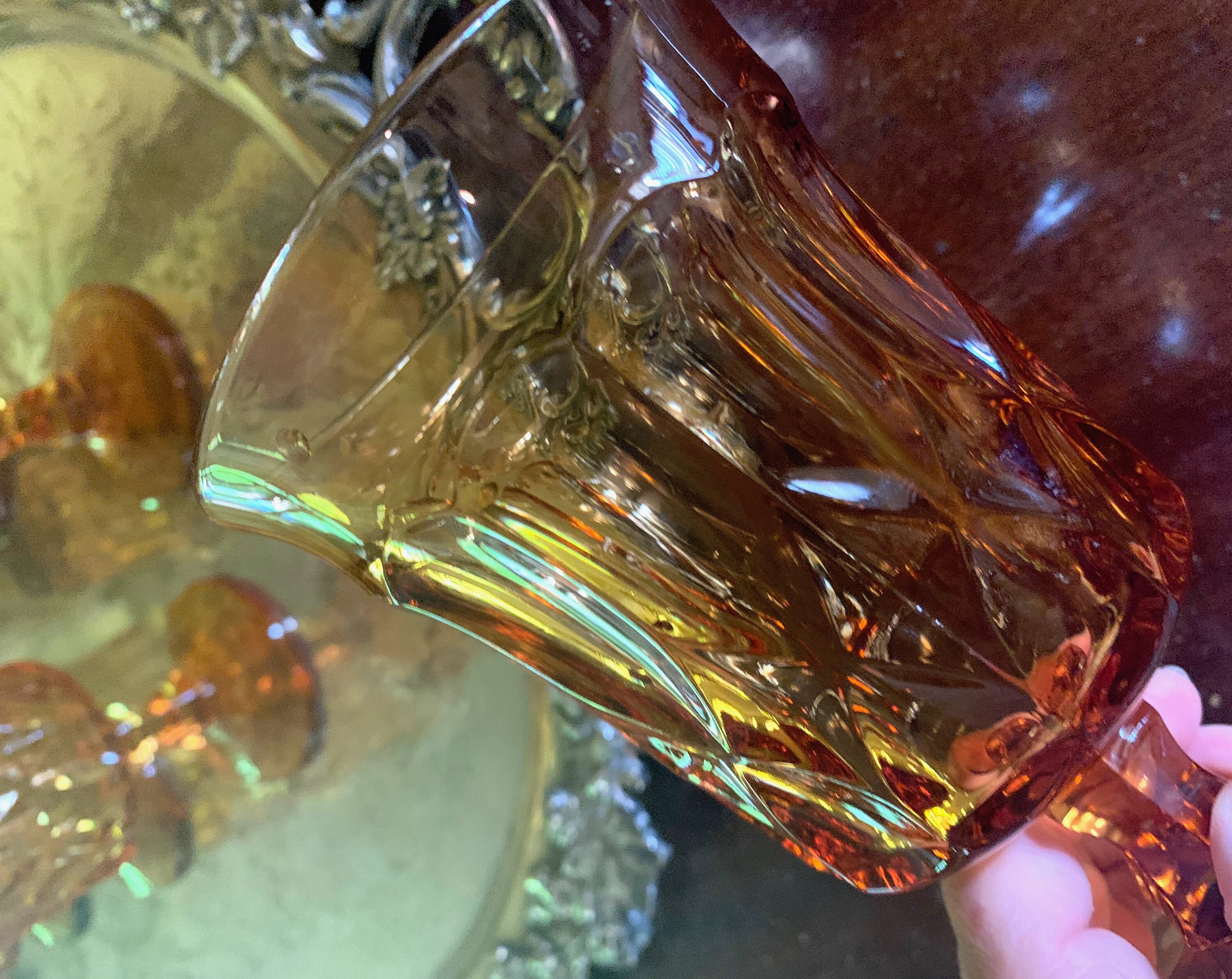 Noritake Amber Glassware, Noritake Perspective Amber Ice Tea Goblets