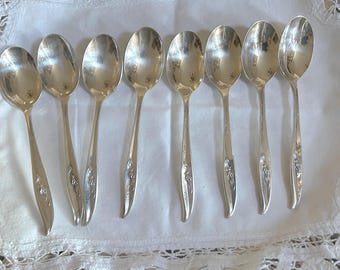 Lei Lani Teaspoons Set of 8, Mid Century International Silver Flatware Spoons