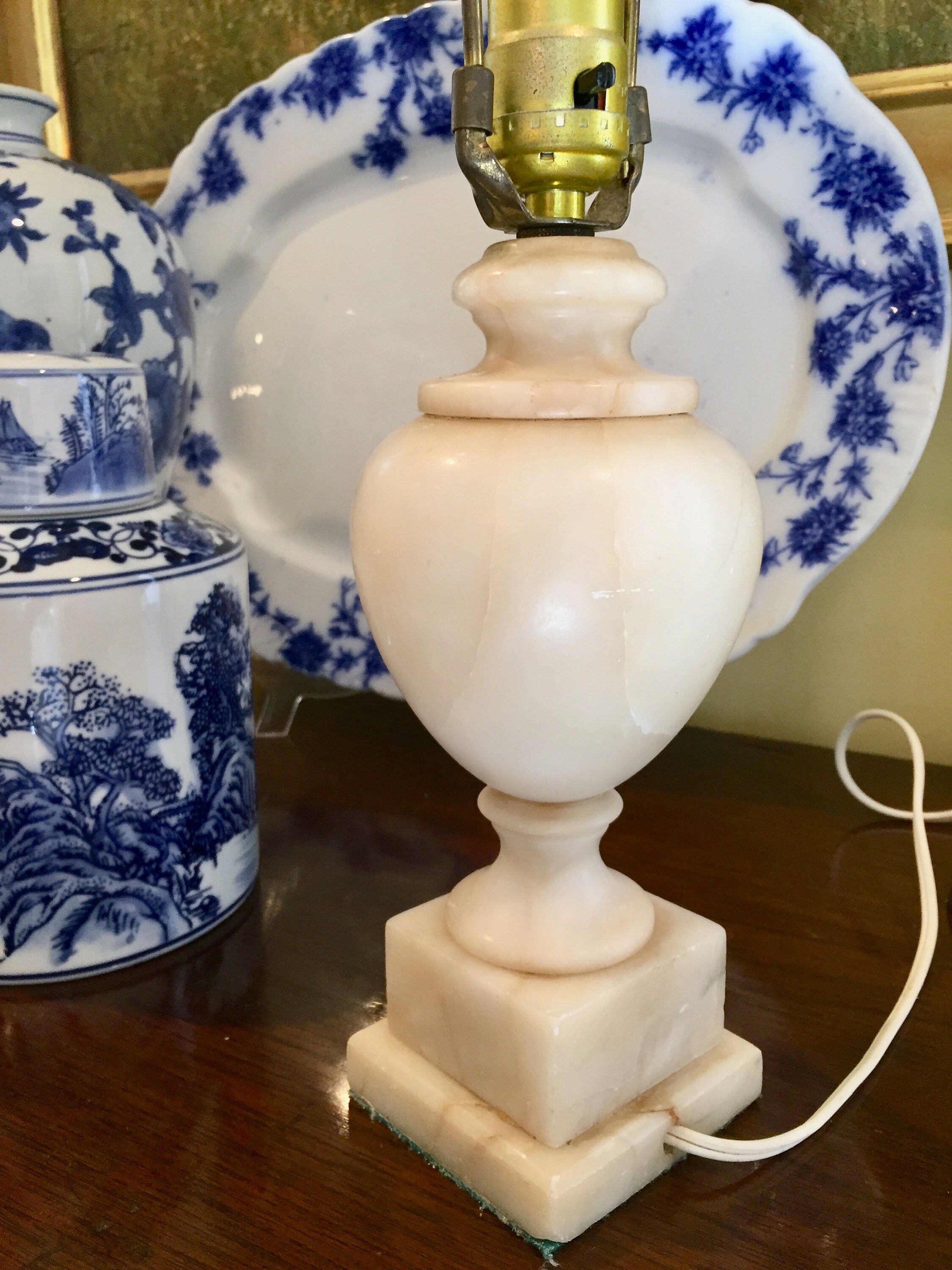 White Alabaster Lamp, Small Stone Table Lamp, Desk Lamp, Mid Century