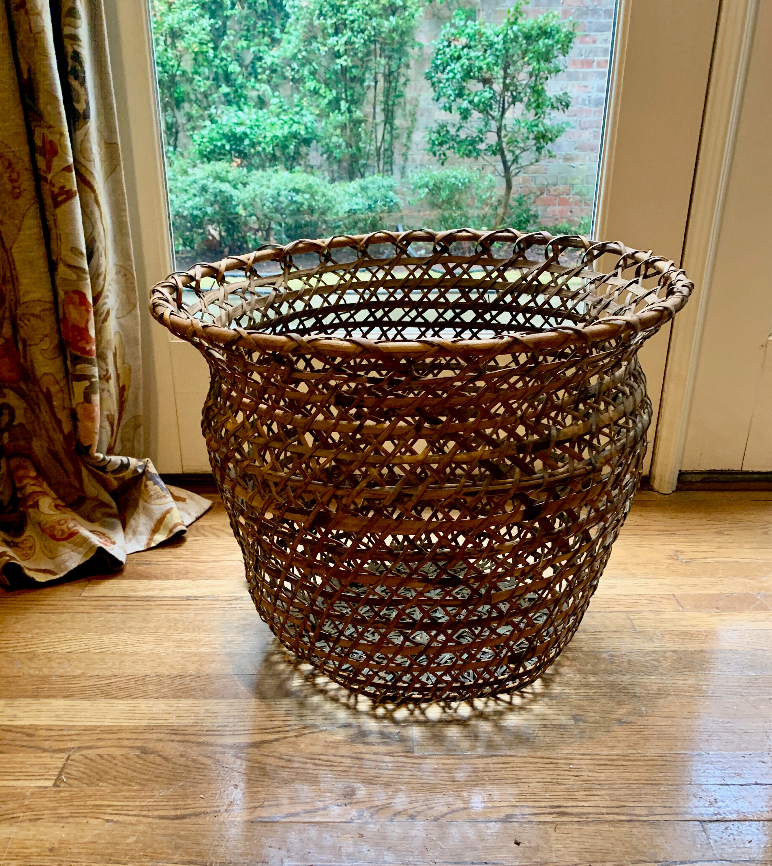 Hand Woven Bamboo Large Basket Planter, Round Bamboo Storage Basket, Bamboo Flower Container, 2