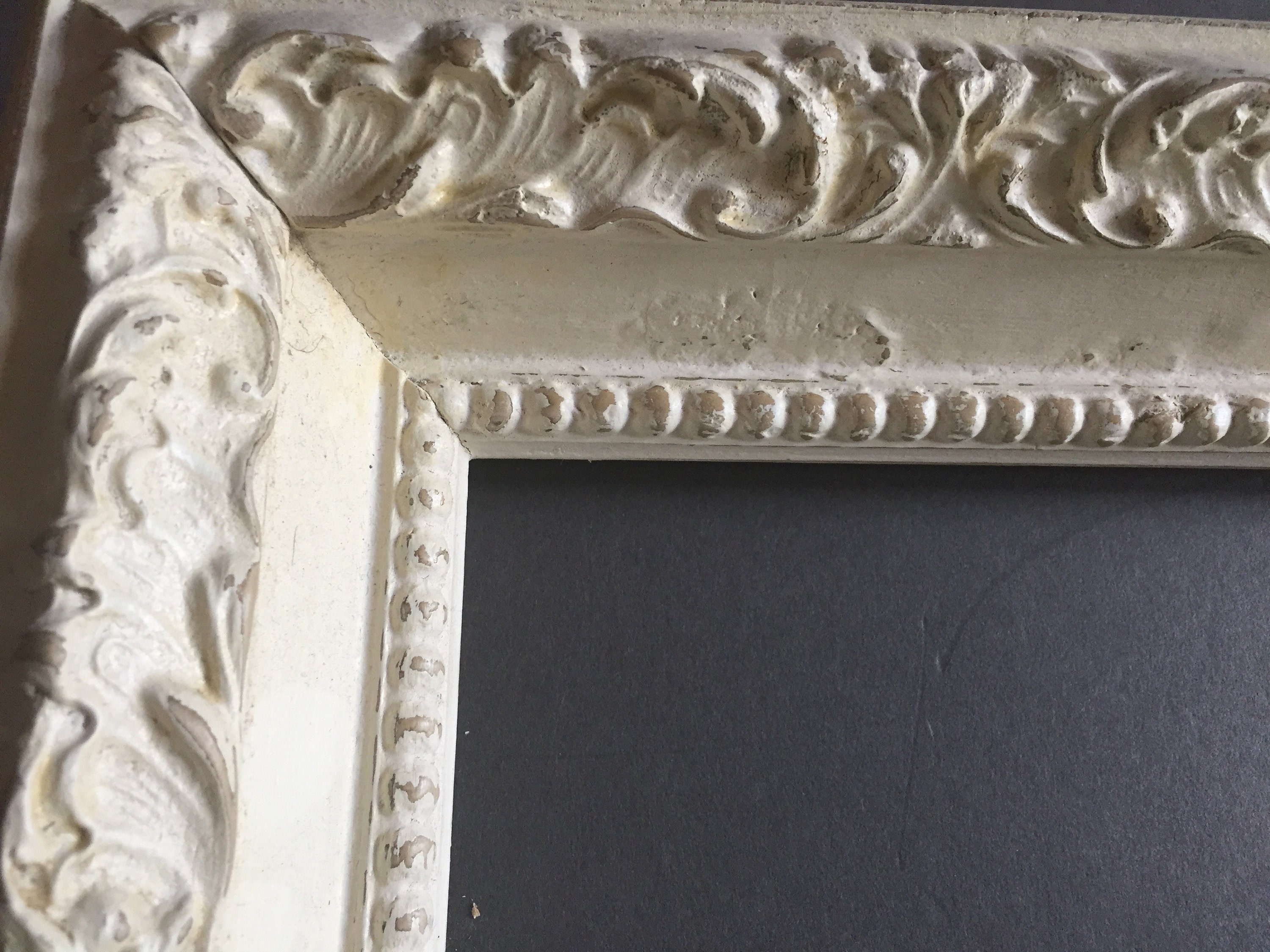 Vintage Antique White Frame with Gold Accents, Gesso Portrait Frame