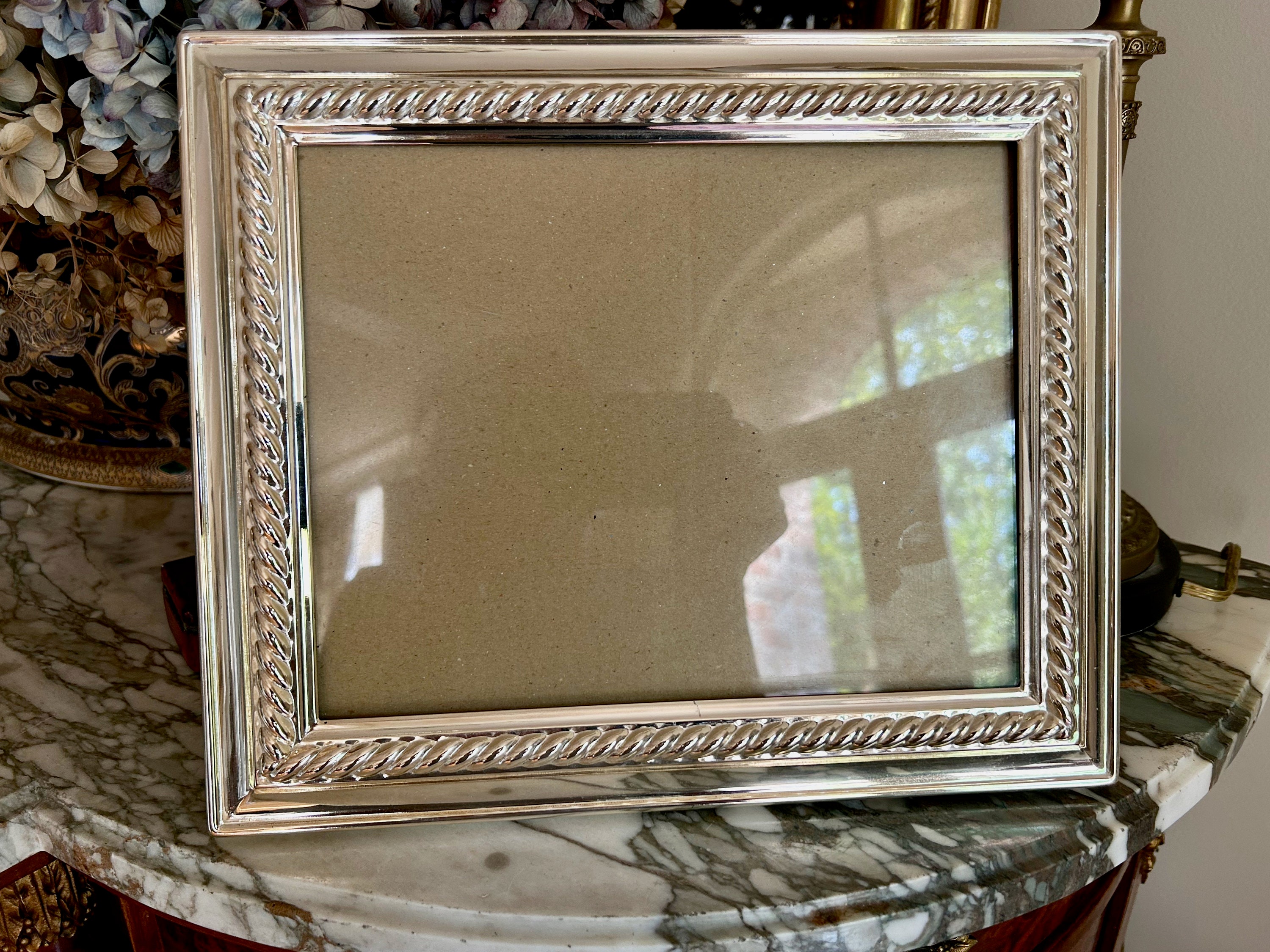 Silver Plate Photo Frame, Large 8 x 10 Inch Image Silver Plate Picture Frame, Keepsake Photo