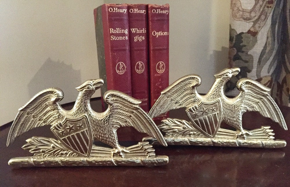 Brass Eagle Bookends, Vintage Brass Bookends, Brass Home Decor