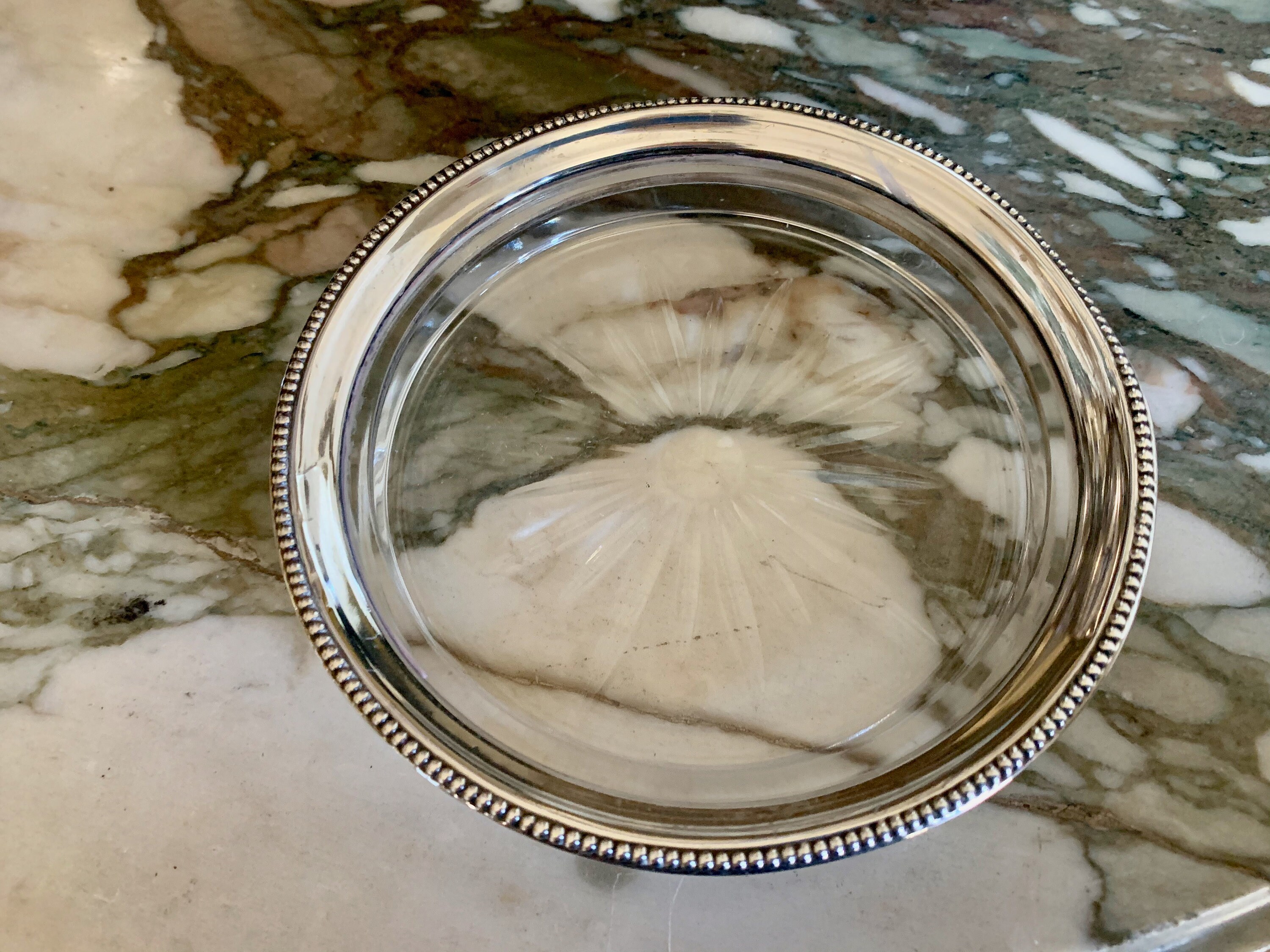 Sterling Silver Glass Wine Coaster, Frank M. Whiting and Company 4 Inch