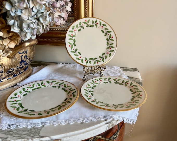 Featured listing image: Lenox Holiday Salad Plates, 1 Available, Excellent Condition, Made in USA, Lenox Holiday Porcelain Salad Plate, Holly and Berries