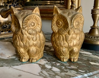 Owl Bookends, Vintage Metal Gold Toned Owl Bookends, Book Lover Gift, Owl Lover Gift