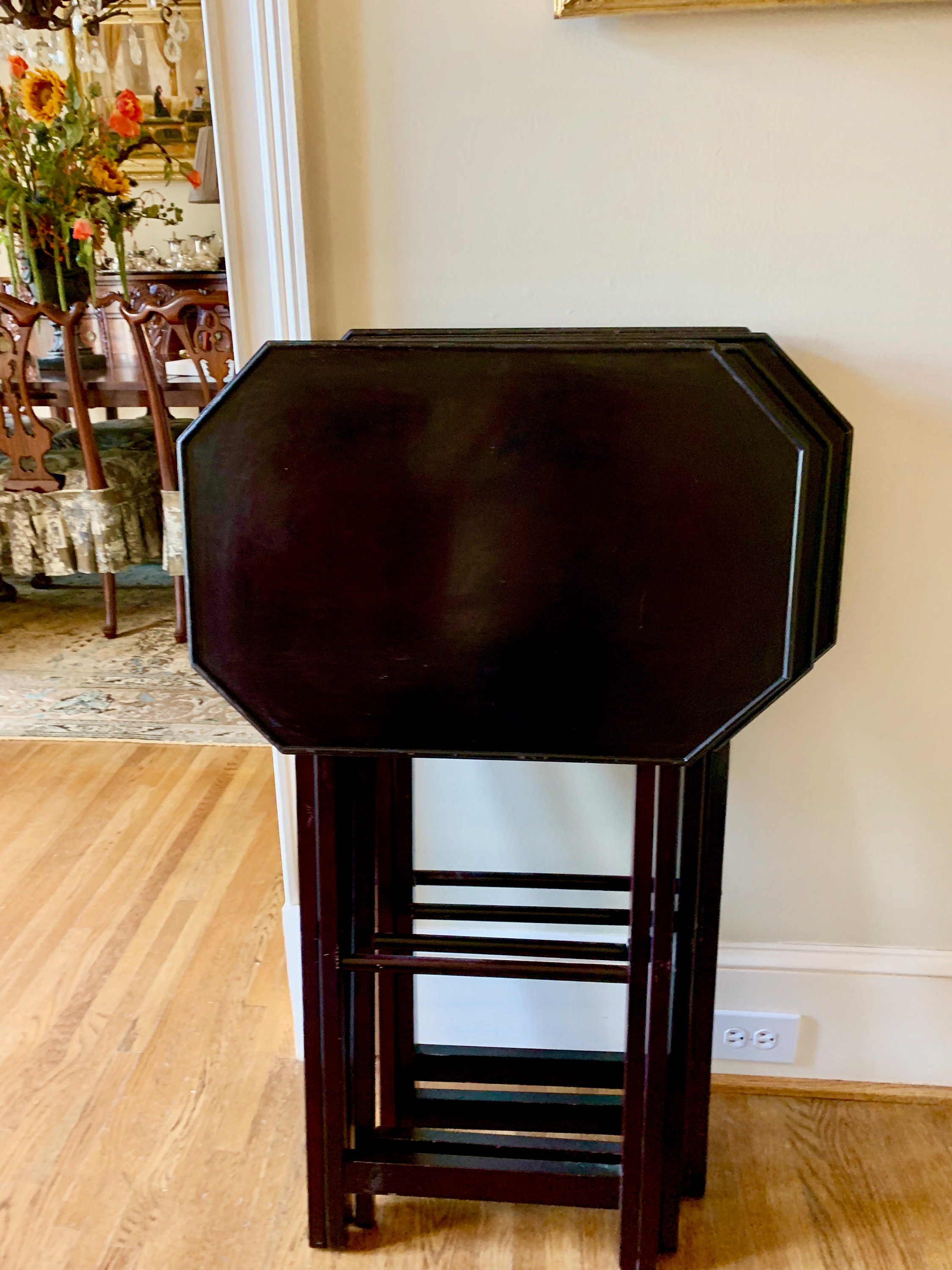 Reserve Stephanie, Wooden Folding Tables, Dark Wood Octagonal TV Tray Table, Folding Occasional