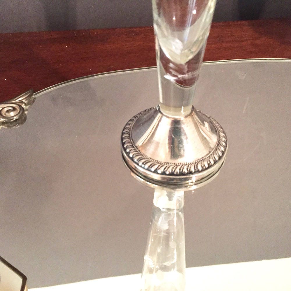 Sterling Silver Crystal Bud Vase, Duchin Sterling Base, Fluted Etched