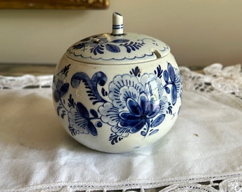 Delft Condiment Jar, Vintage Holland Blue Delft Mustard Jar, Blue White Mayo Jar, Collectible Blue White China, Delft Serving Jar