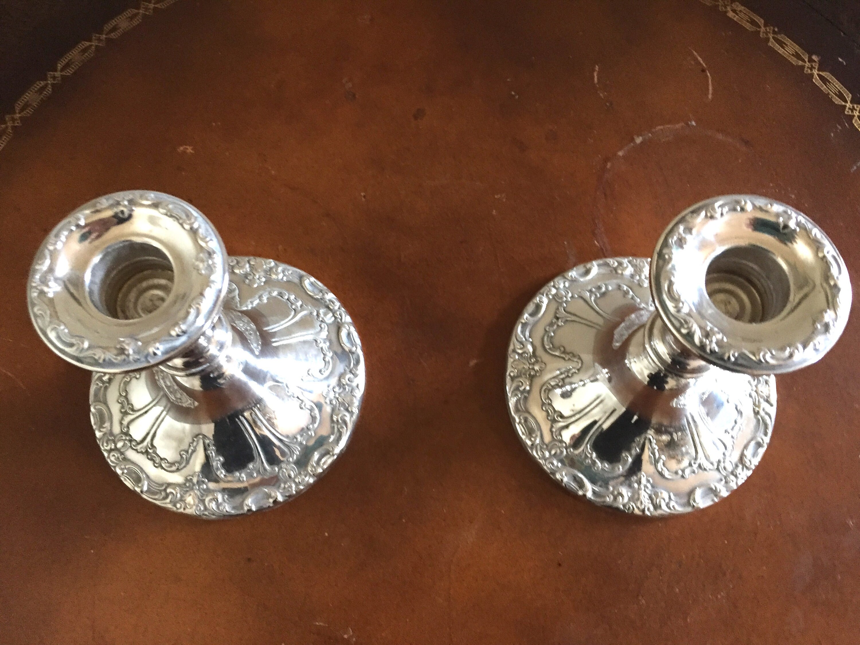 Gorham Silver Candlestick Holders, Silver Plate Tapered Candlestick Holders, Embossed Floral