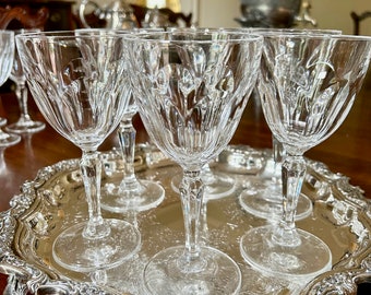 Crystal Wine Goblets, Set of 6 Vintage Crystal Wine Stems, Crystal Barware, Wedding Bridal Gift, Barware Gift, Crystal Gift