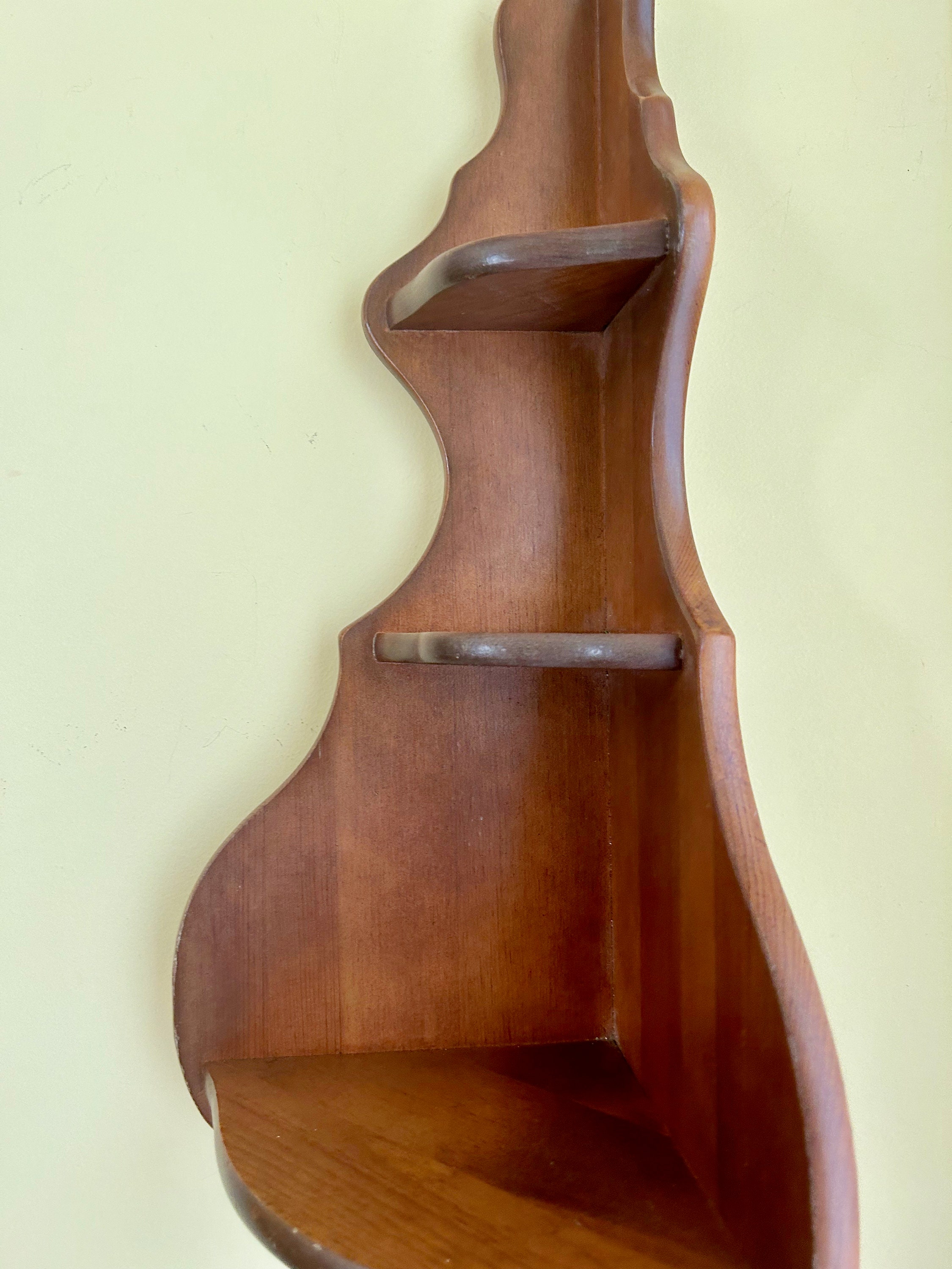 Wood Corner Shelf Hanging Knick Knack Shelf Three Tiered Vintage