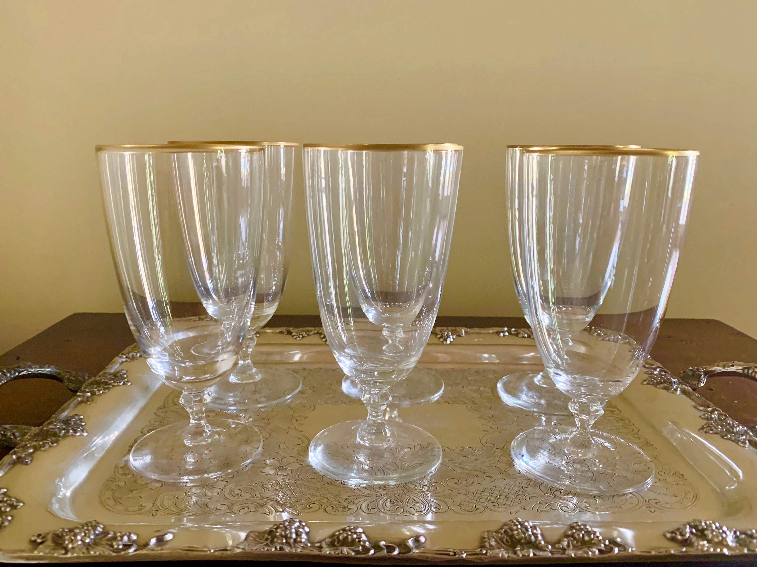 Lenox Gold Rimmed Ice Tea Goblets, Set of 6 Footed Ice Tea Goblets