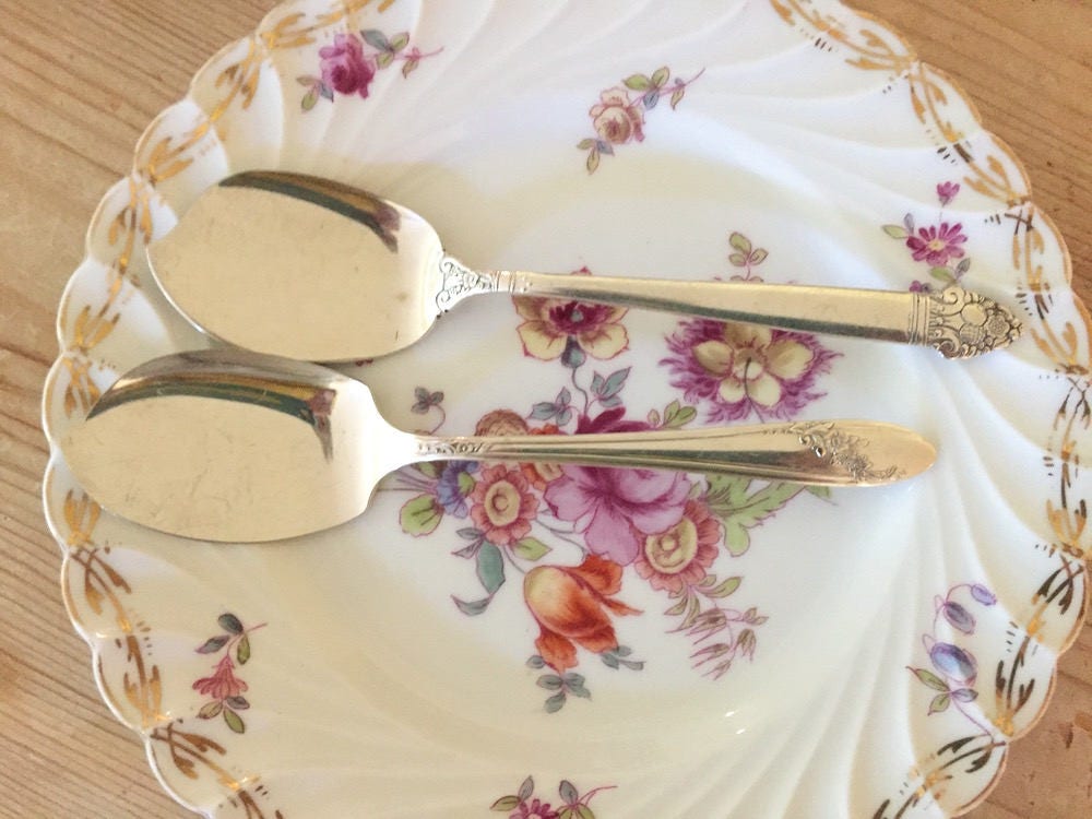 Pair of Jam Spoons, Vintage Silver Plate Jelly Spoons, Queen Bess