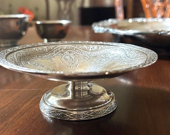 Silver Compote, Antique Wilcox Silver Plate Art Deco Small Footed Compote, Small Silver Plate Ring Dish, Soap Dish, Wedding Bridal Gift
