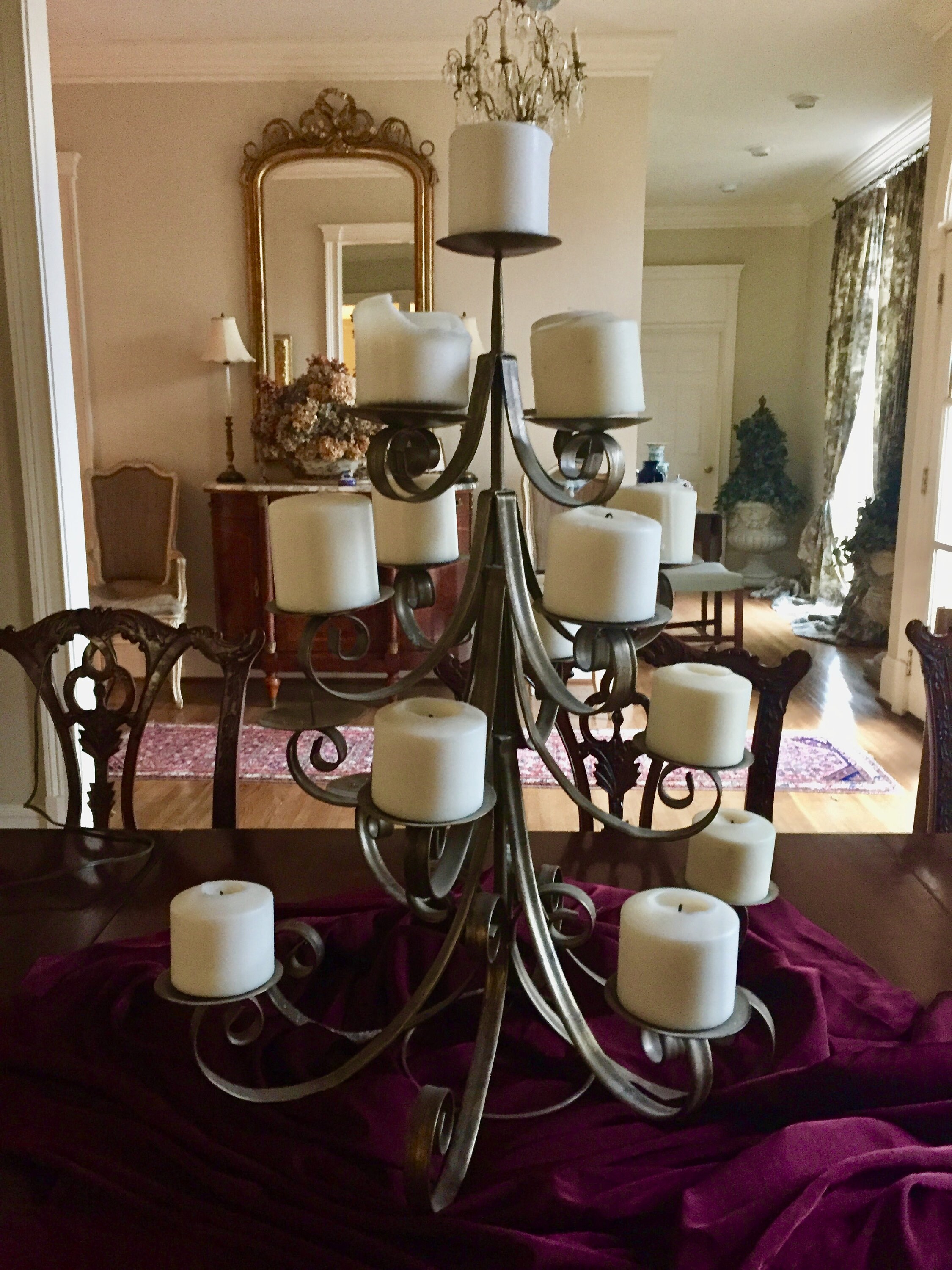 Christmas Tree Candle Stand, Gold Metal Pillar Candlestick Holder Table