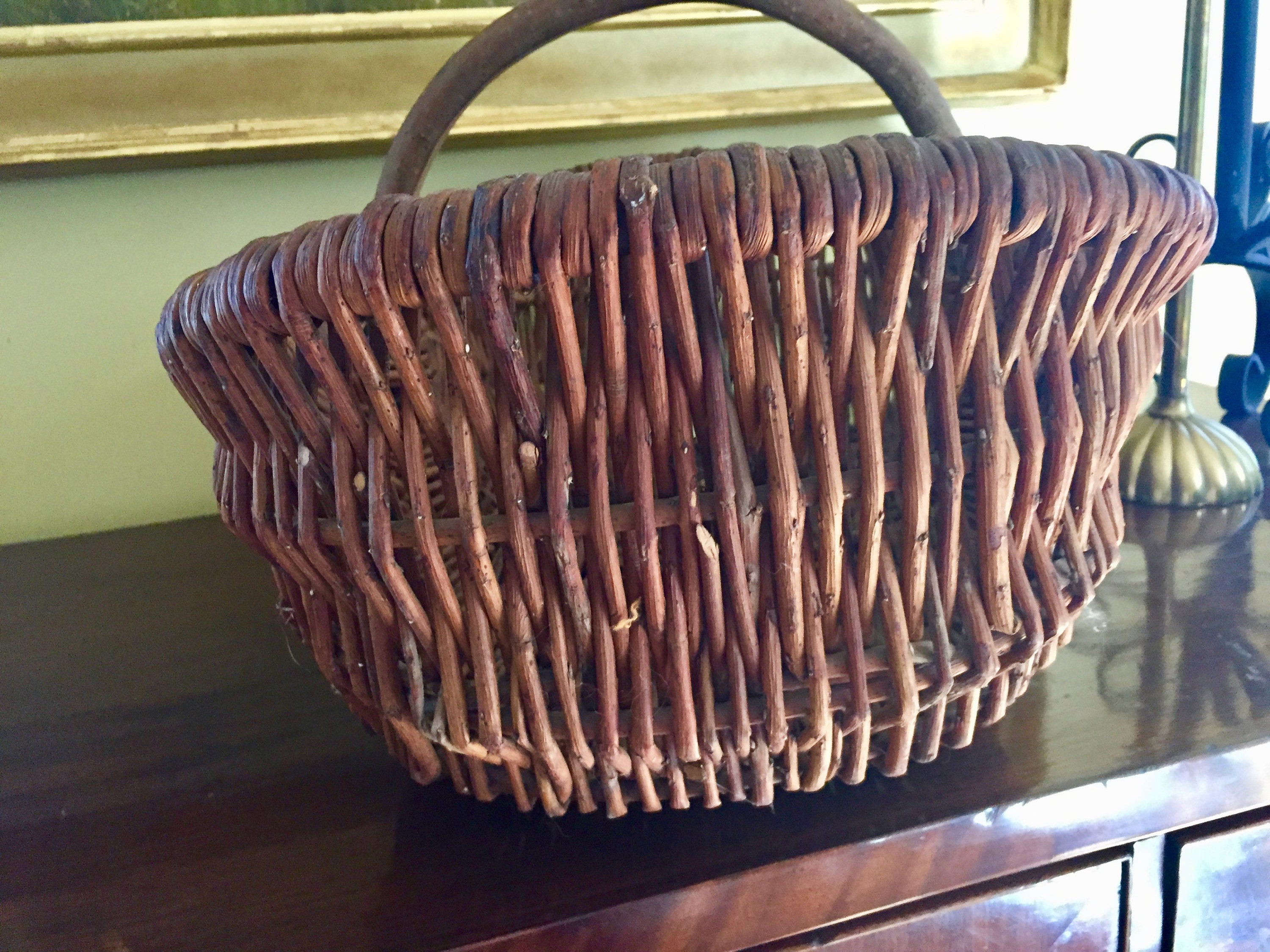 French Style Gathering Basket, Grapevine Harvest Basket, Large