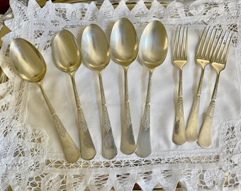 Antique Reed and Barton Silver Plate Flatware, Unique 1879 Pattern, Monogrammed