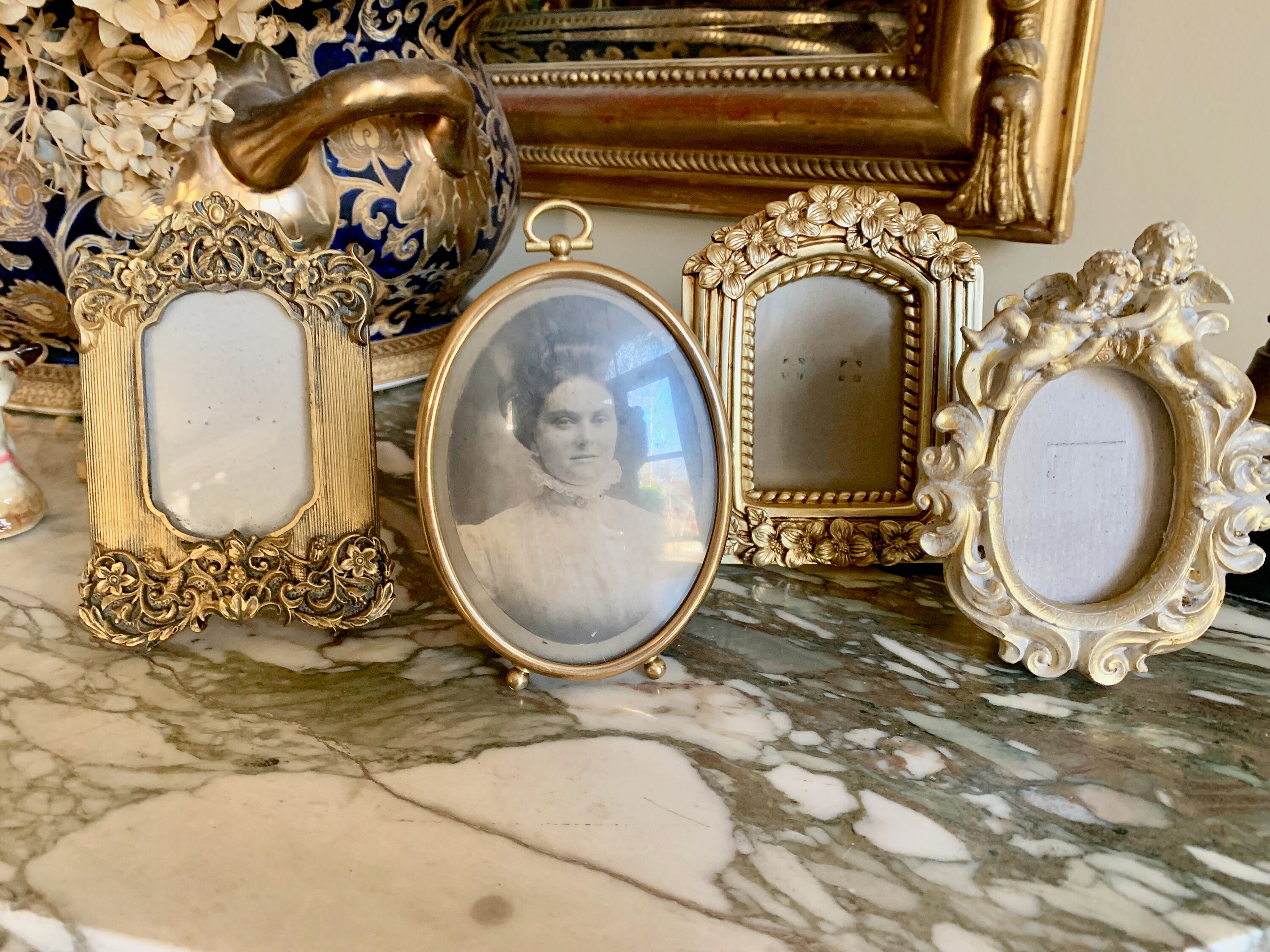 Four Miniature Photo Frames, Sold as Set of 4 Vintage Gold Toned