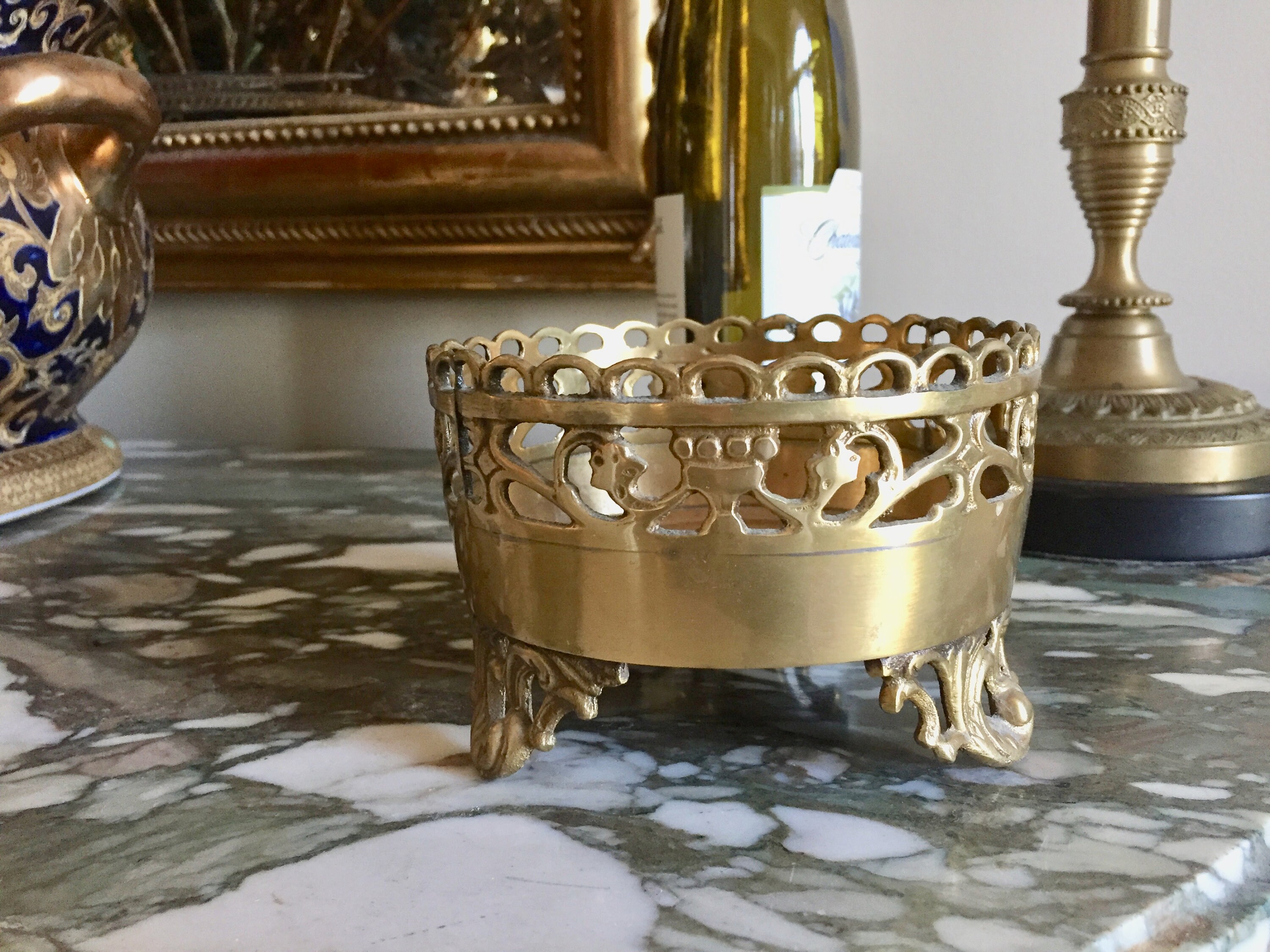 Brass Wine Coaster, Footed Decorative Brass Large Champagne
