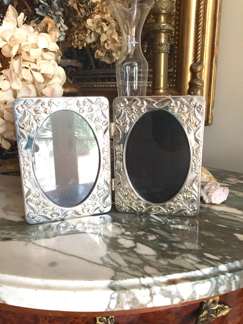 Vintage Double Hinged Silver Oval Picture Frames 4 X 6 Image Art