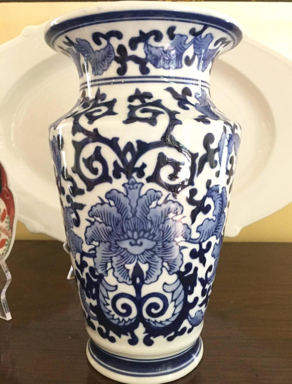 Chinoiserie Vase, Blue and White Porcelain Vase, 11 Inch