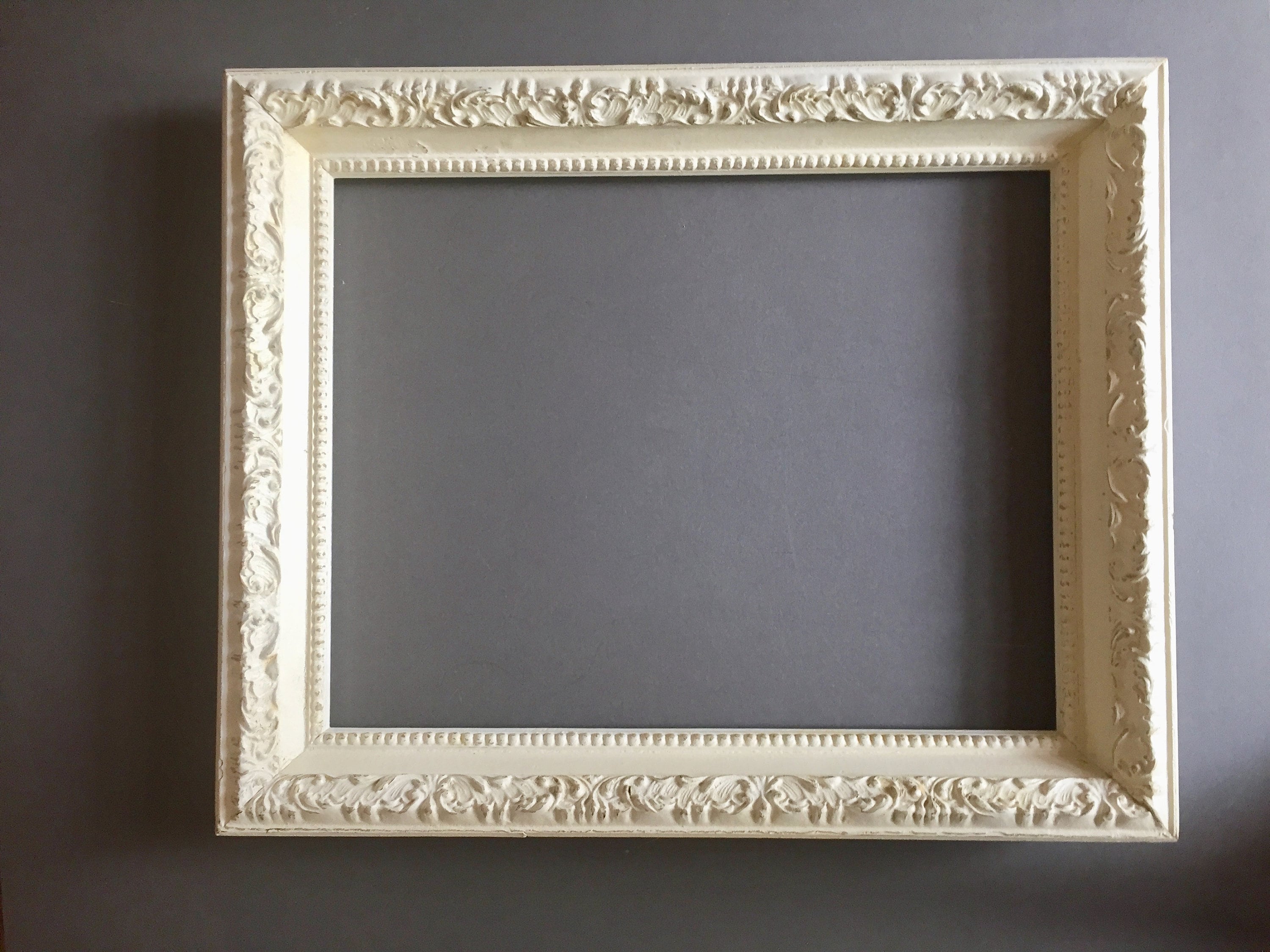 Vintage Antique White Frame with Gold Accents, Gesso Portrait Frame