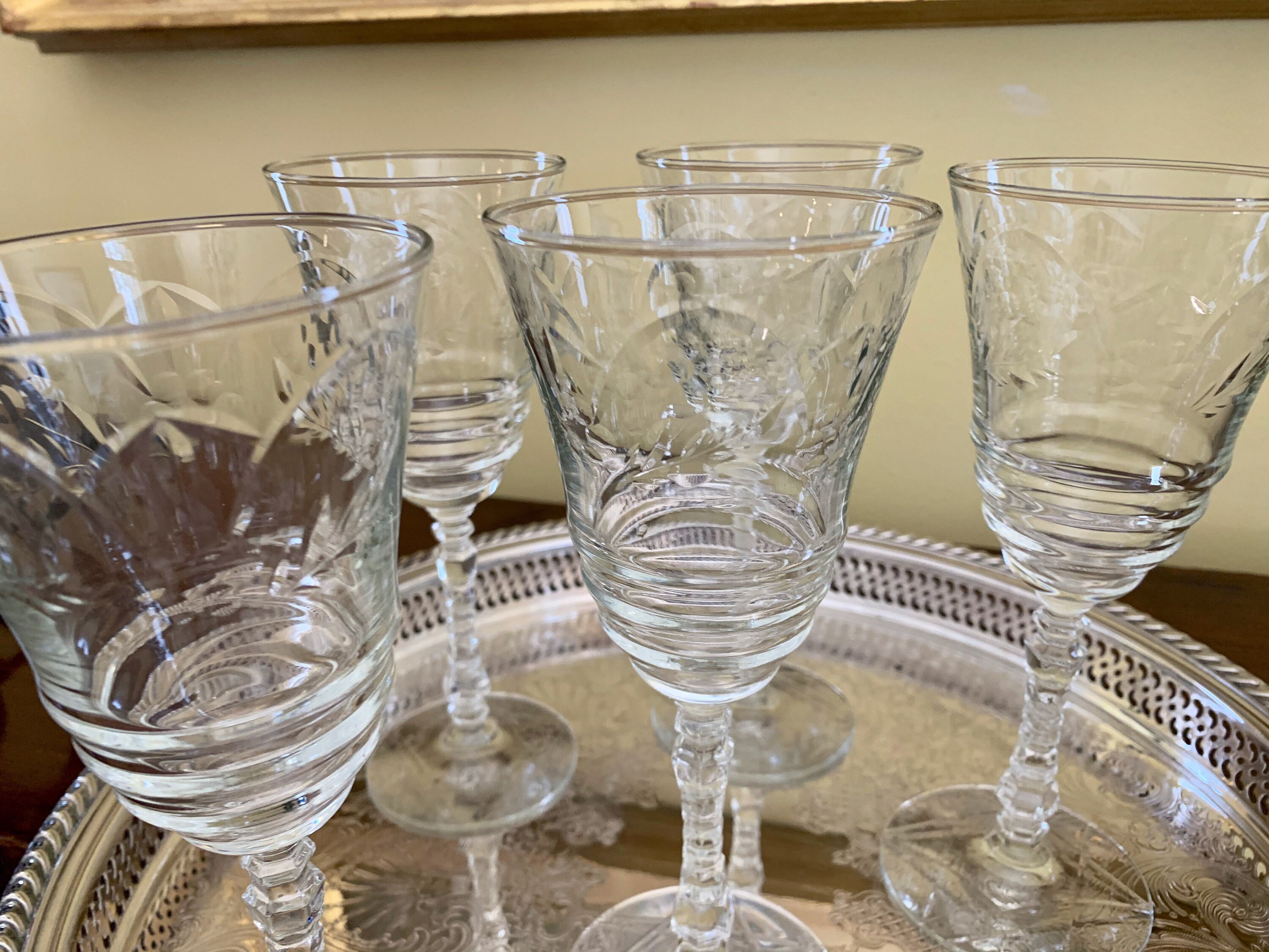 Rock Sharpe Crystal Normandy Pattern, Set of 6 Water Wine Goblets, Cut