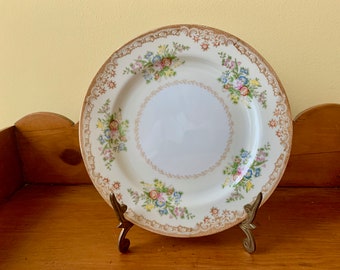 Empress China Japan Dinner Plates, Pair of Empress Dinner Plates, Pattern Regent Floral Rim on Cream with White Center,